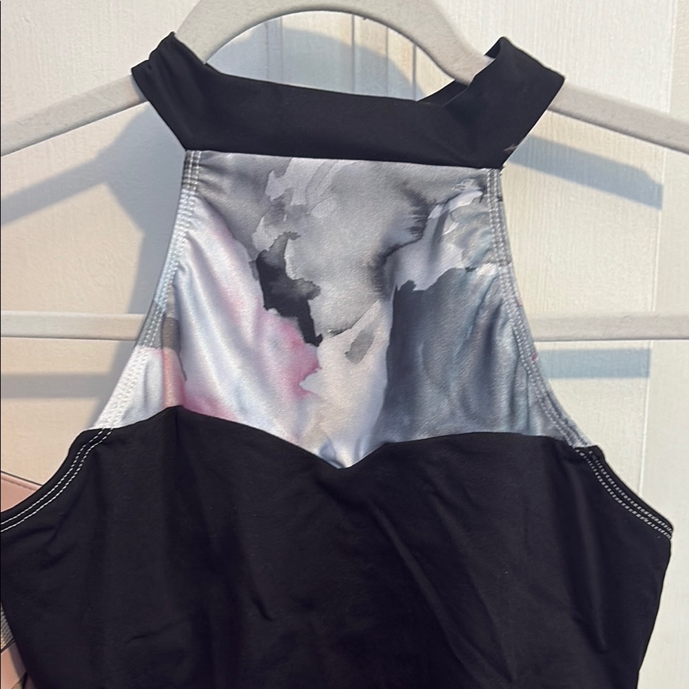 Motionwear Black and White Asymmetrical Sleeveless Bodysuit/dance leotard